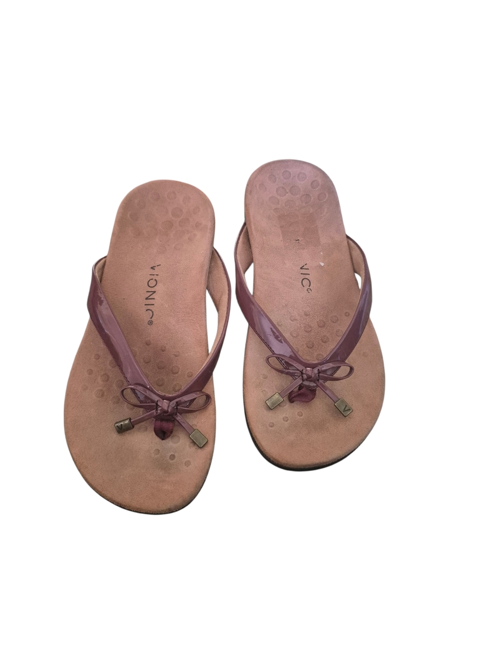 Vionic Women’s Mauve Patent Thong Sandals with Bow Accent 8